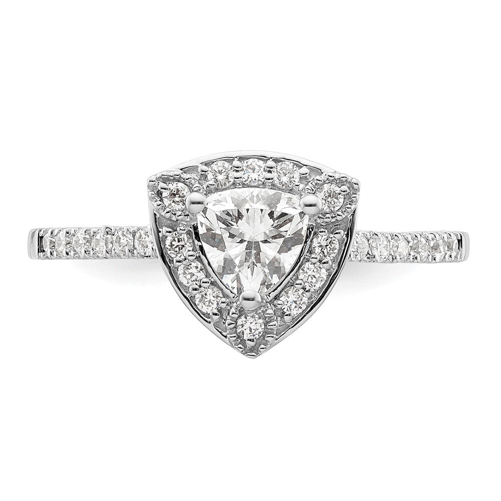 0.50ct. CZ Solid Real 14K White Gold Trillion Halo Engagement Ring