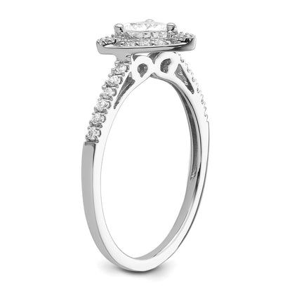 0.50ct. CZ Solid Real 14K White Gold Trillion Halo Engagement Ring