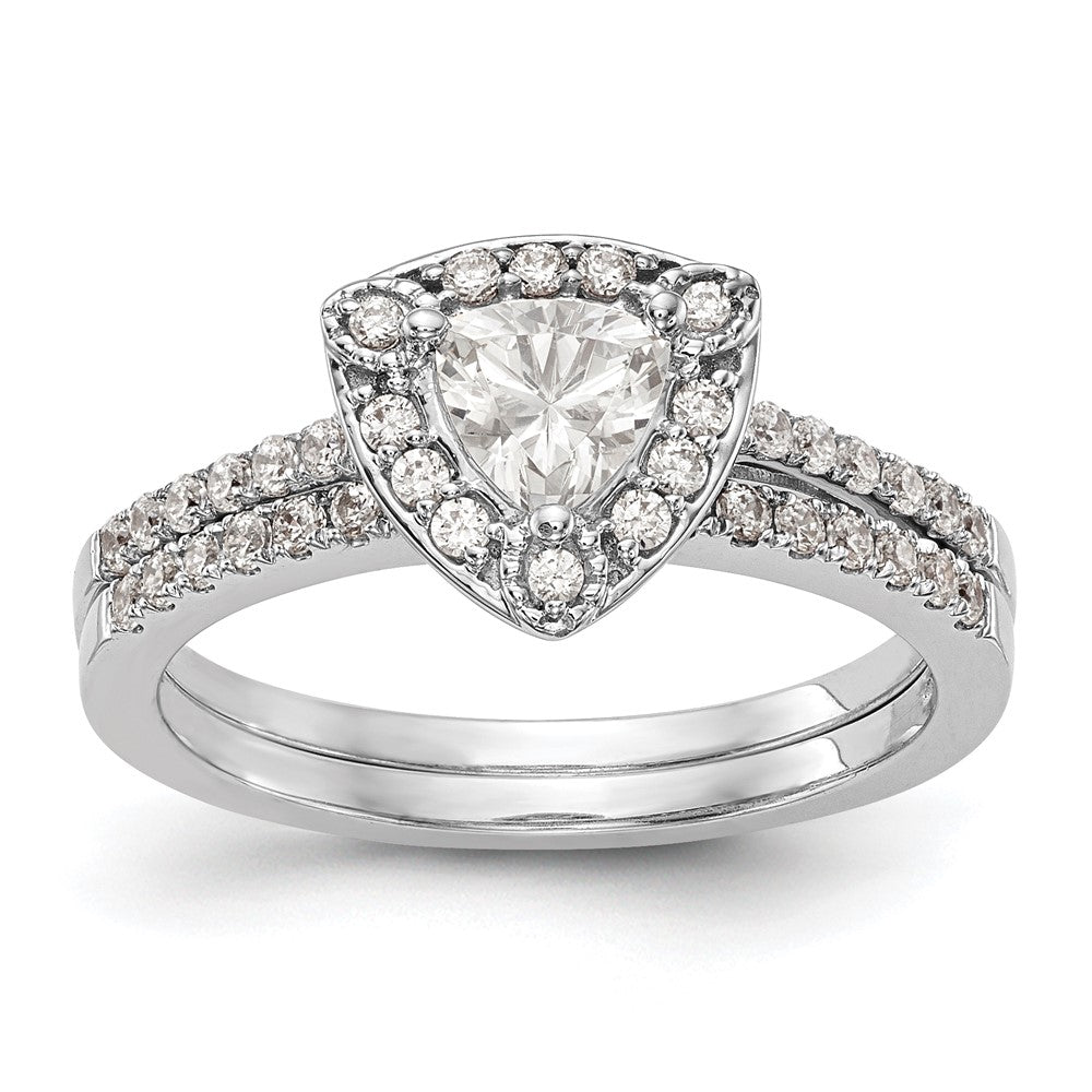 1.00ct. CZ Solid Real 14K White Gold Trillion Halo Engagement Ring