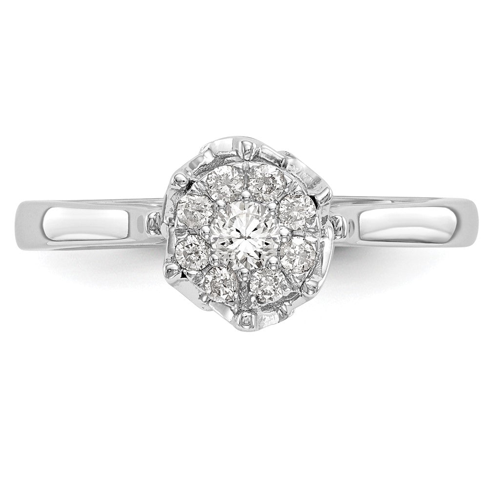 14k White Gold Complete Real Diamond Cluster Engagement Ring