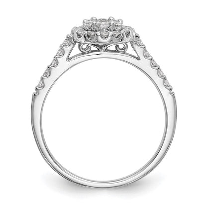 14K White Gold Complete Real Diamond Cluster Engagement Ring
