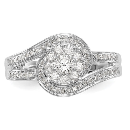 14K White Gold Complete Real Diamond Cluster Engagement Ring
