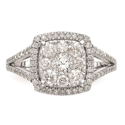 14K White Gold Complete Real Diamond Cluster Engagement Ring