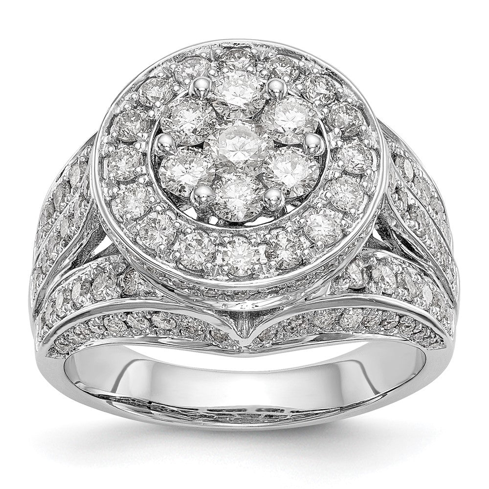 14K White Gold Complete Real Diamond Cluster Engagement Ring