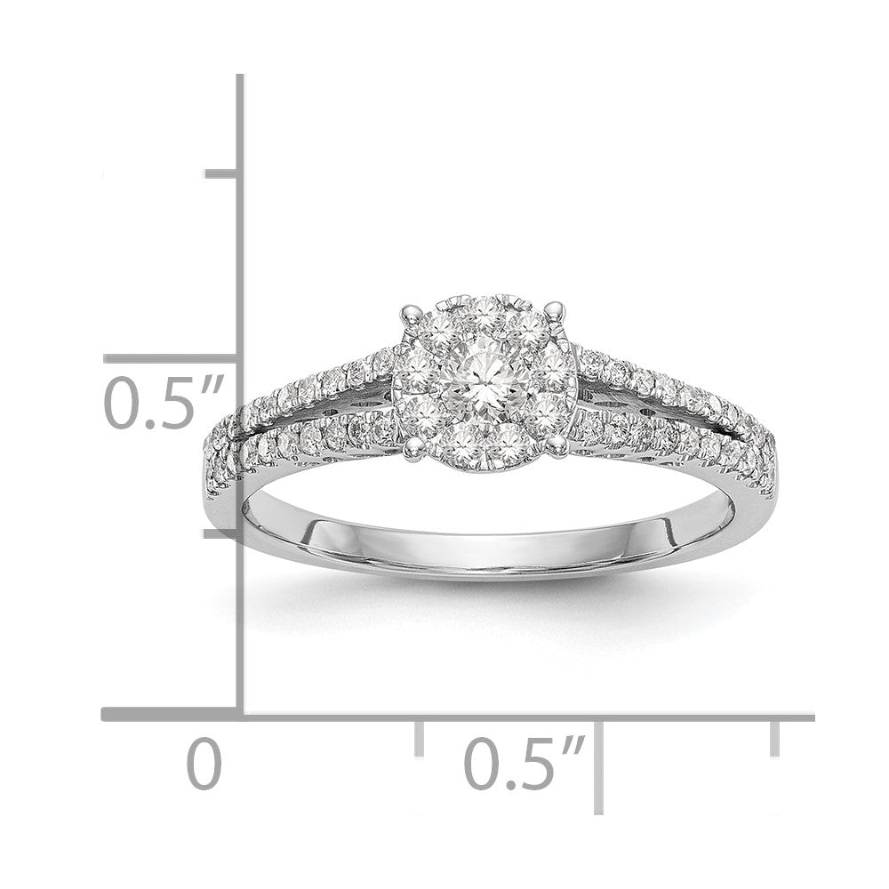 14K White Gold Complete Real Diamond Cluster Engagement Ring