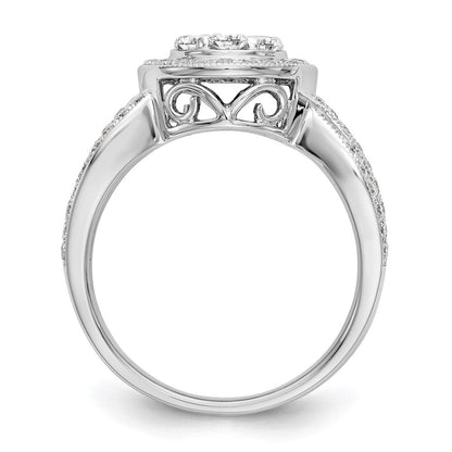 14K White Gold Complete Real Diamond Cluster Engagement Ring