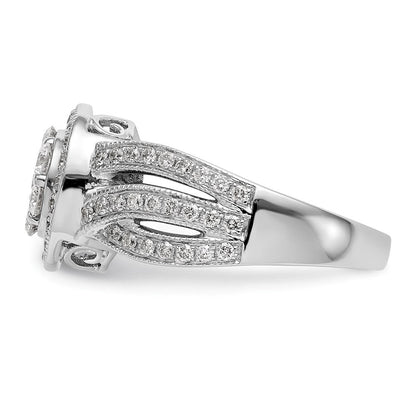 14K White Gold Complete Real Diamond Cluster Engagement Ring