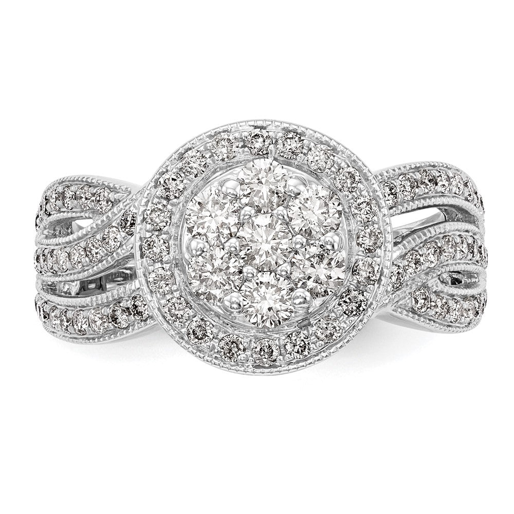 14K White Gold Complete Real Diamond Cluster Engagement Ring