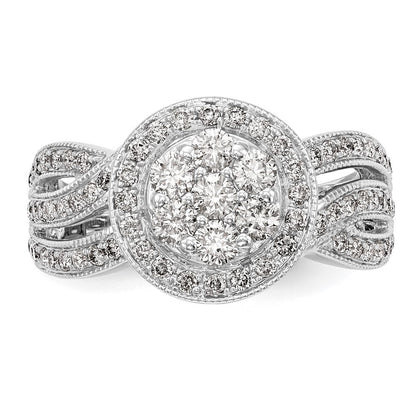 14K White Gold Complete Real Diamond Cluster Engagement Ring