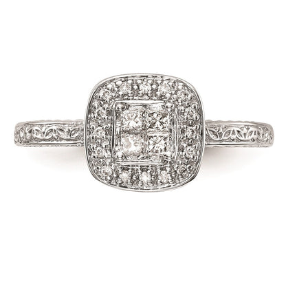 14K White Gold Complete Real Diamond Cluster Engagement Ring