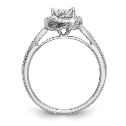 14K White Gold Complete Real Diamond Cluster Engagement Ring