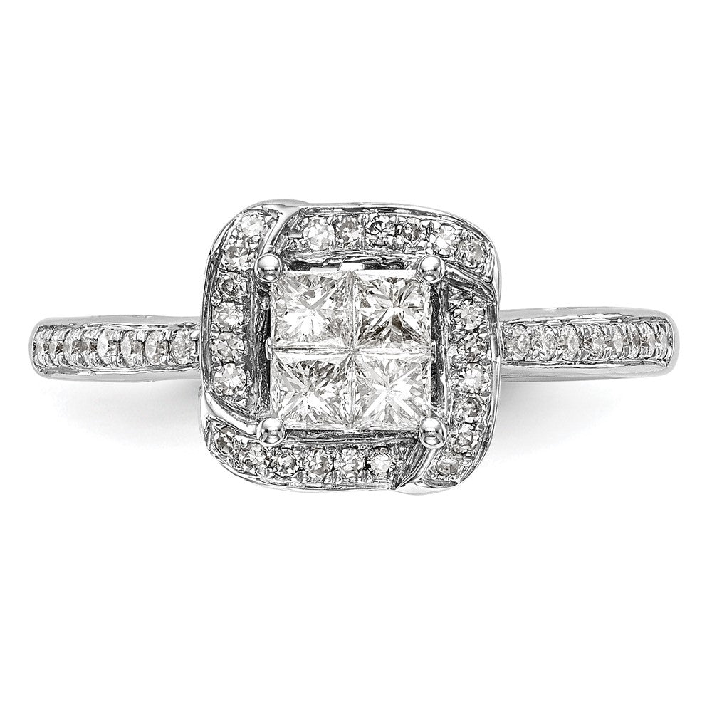 14K White Gold Complete Real Diamond Cluster Engagement Ring