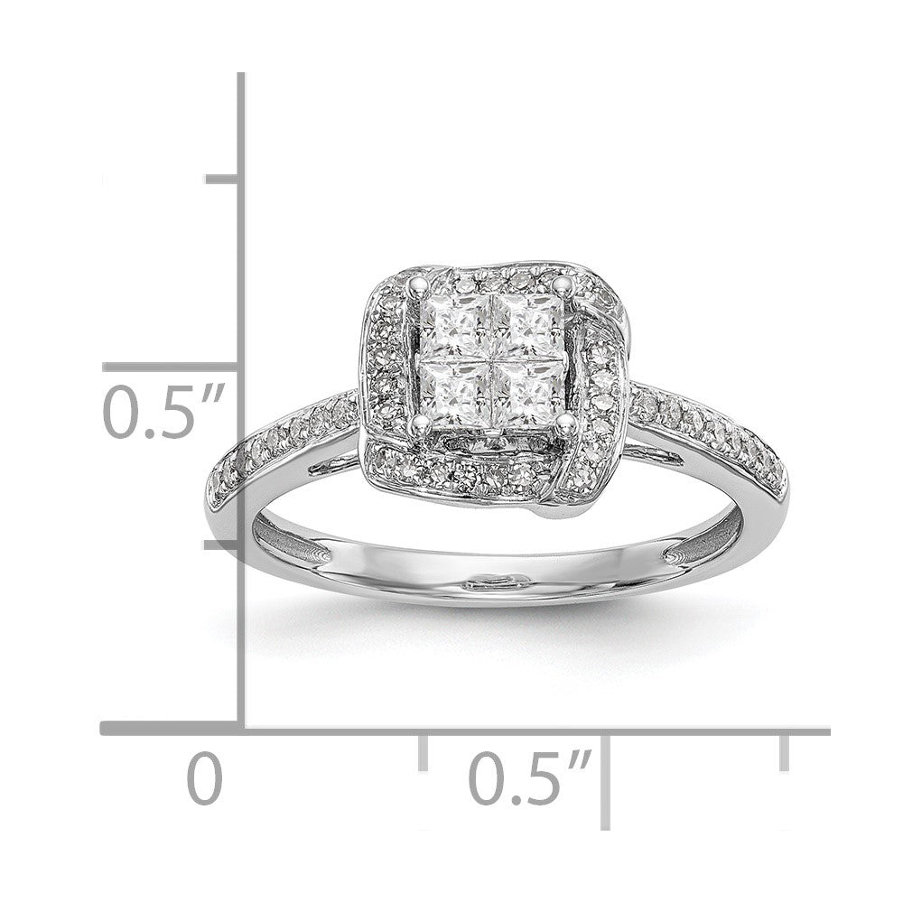 14K White Gold Complete Real Diamond Cluster Engagement Ring