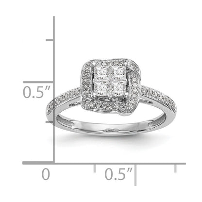 14K White Gold Complete Real Diamond Cluster Engagement Ring