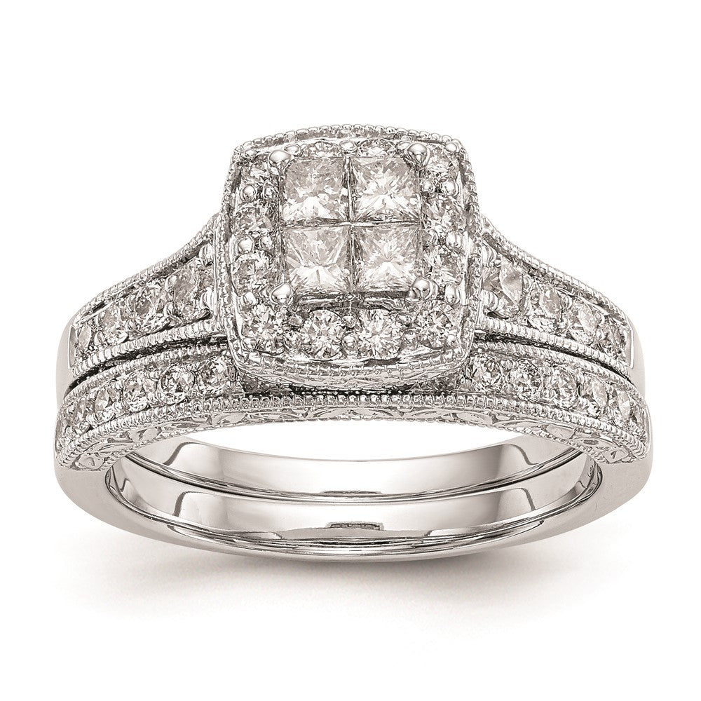 14K White Gold Complete Real Diamond Cluster Engagement Ring