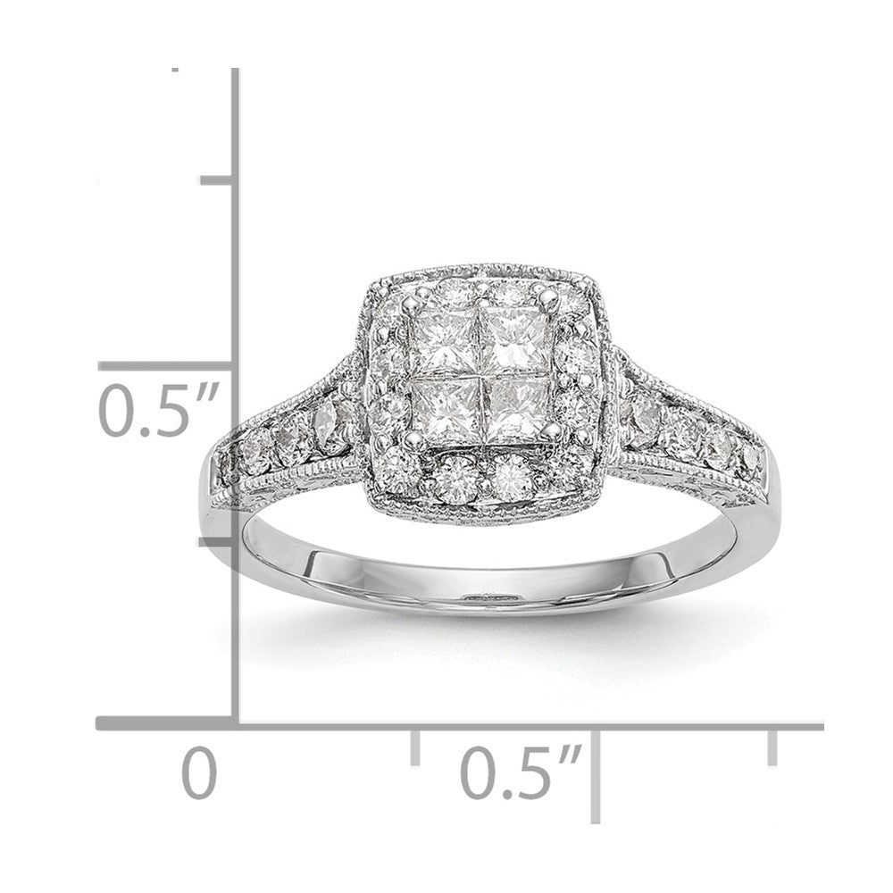 14K White Gold Complete Real Diamond Cluster Engagement Ring