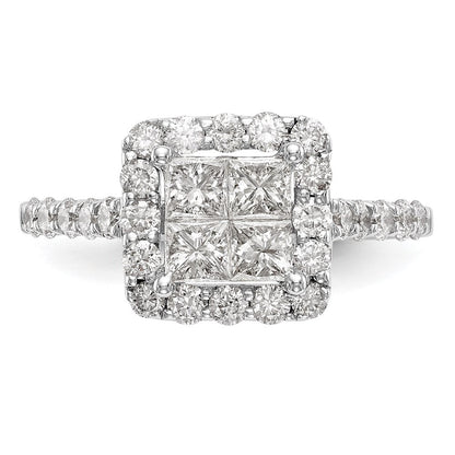 14K White Gold Complete Real Diamond Cluster Engagement Ring