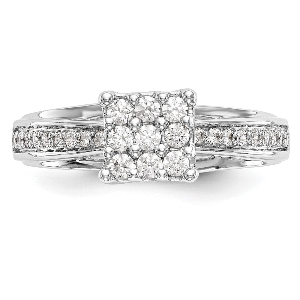 14K White Gold Complete Real Diamond Cluster Engagement Ring