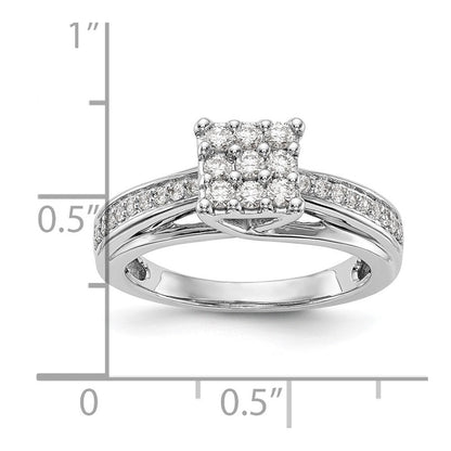 14K White Gold Complete Real Diamond Cluster Engagement Ring