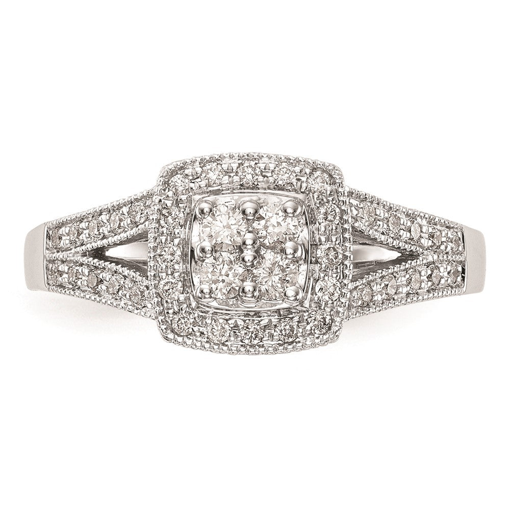 14K White Gold Complete Real Diamond Cluster Engagement Ring