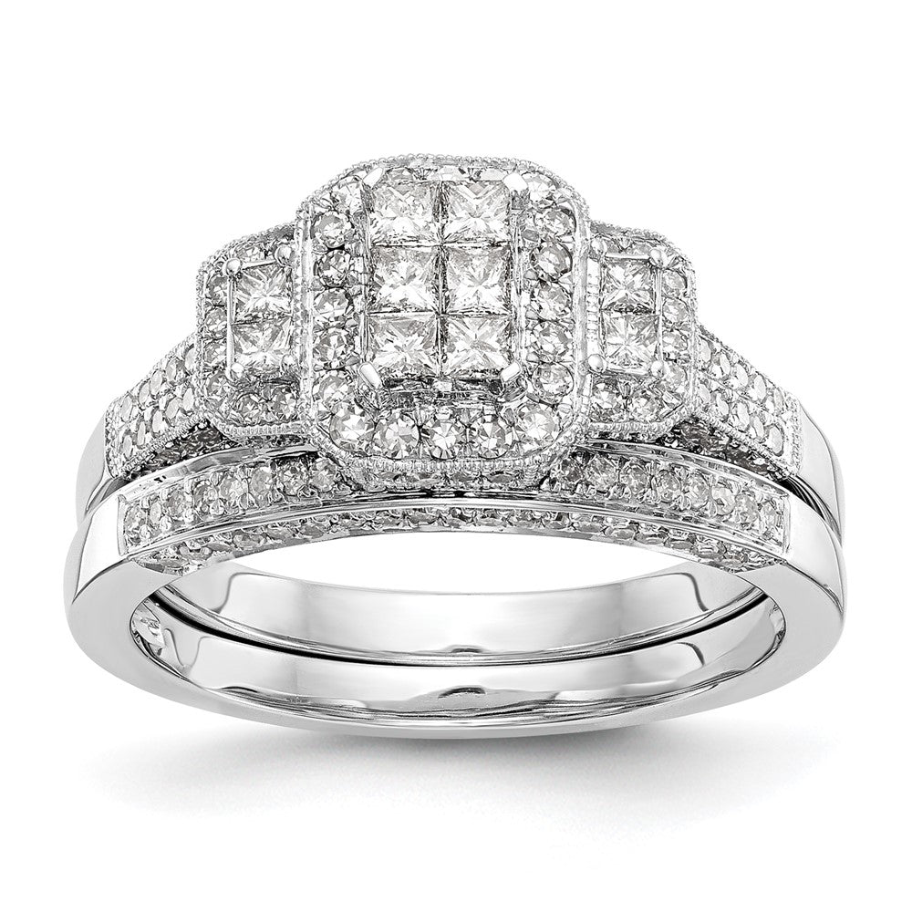 14K White Gold Complete Real Diamond Cluster Engagement Ring