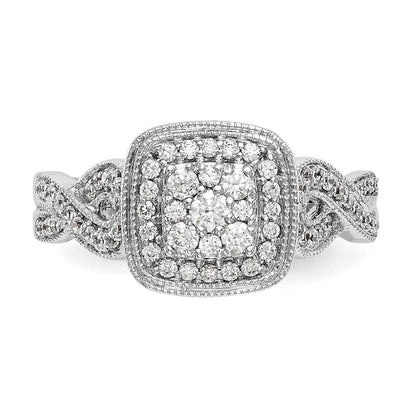 14K White Gold Complete Real Diamond Cluster Engagement Ring