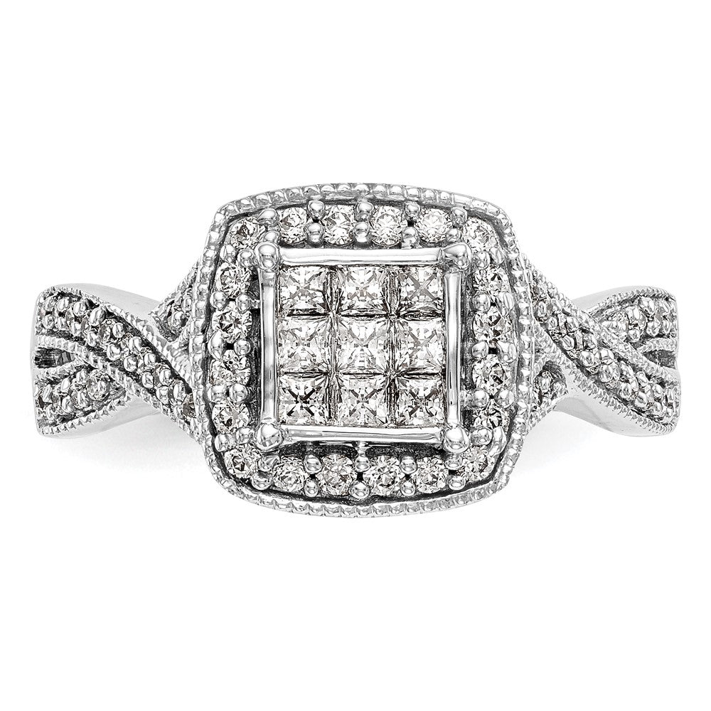 14K White Gold Complete Real Diamond Cluster Engagement Ring