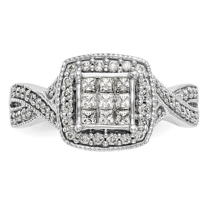 14K White Gold Complete Real Diamond Cluster Engagement Ring