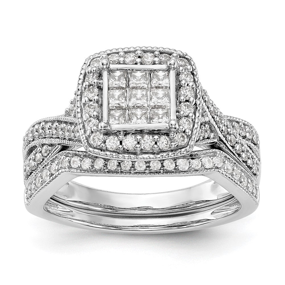 14K White Gold Complete Real Diamond Cluster Engagement Ring