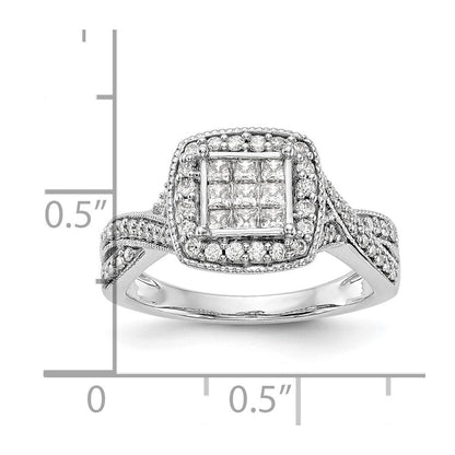 14K White Gold Complete Real Diamond Cluster Engagement Ring