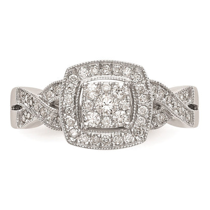 14K White Gold Complete Real Diamond Cluster Engagement Ring