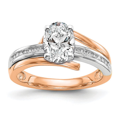 14k Two tone Rose Gold Peg Set Simulated Diamond By Pass Engagement Ring