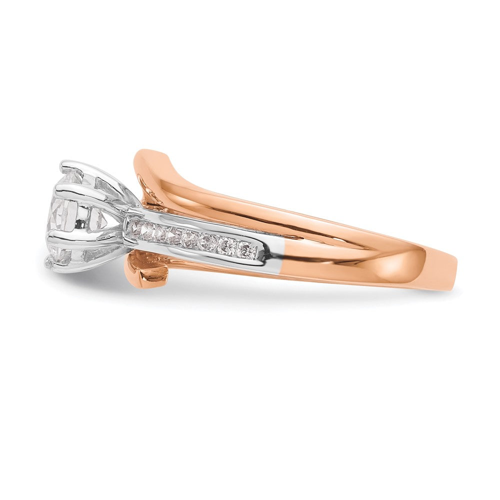 14k Two tone Rose Gold Peg Set Simulated Diamond By Pass Engagement Ring