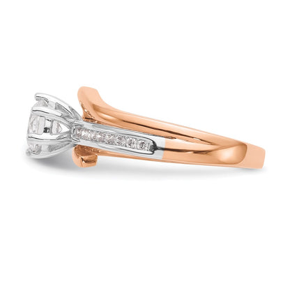 14k Two tone Rose Gold Peg Set Simulated Diamond By Pass Engagement Ring