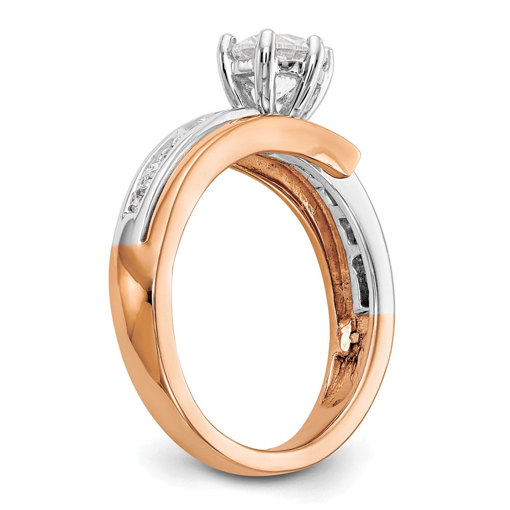 14k Two tone Rose Gold Peg Set Simulated Diamond By Pass Engagement Ring