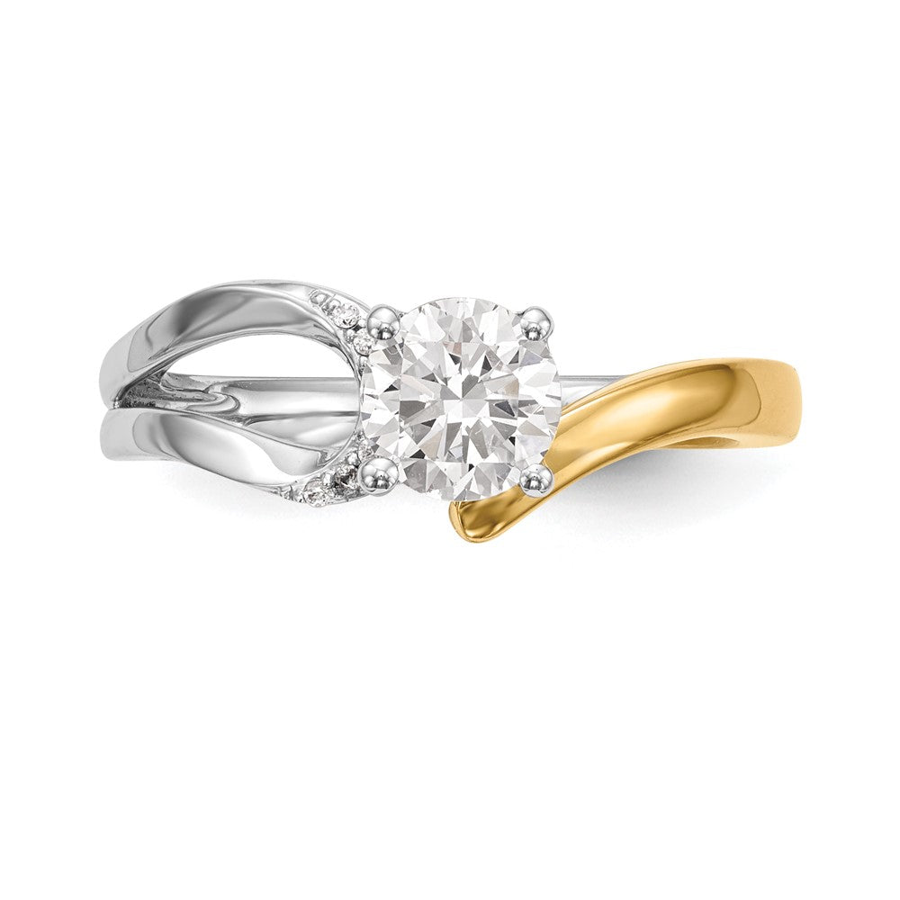 0.02ct. CZ Solid Real 14k Two-tone Peg Set By-Pass Engagement Ring