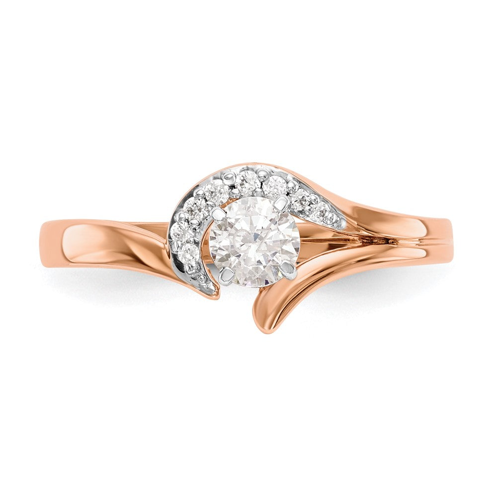 14k Rose Gold Peg Set Simulated Diamond By Pass Engagement Ring