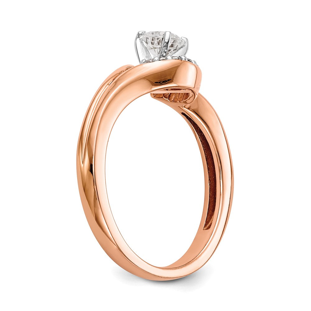 14k Rose Gold Peg Set Simulated Diamond By Pass Engagement Ring