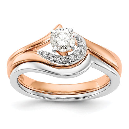 14k Rose Gold Peg Set Simulated Diamond By Pass Engagement Ring