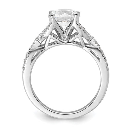 14K White Gold Criss Cross (Holds 1.5 Carat (7.5mm) Round Center) 1/2 Diamond Semi Mount Engagement Ring
