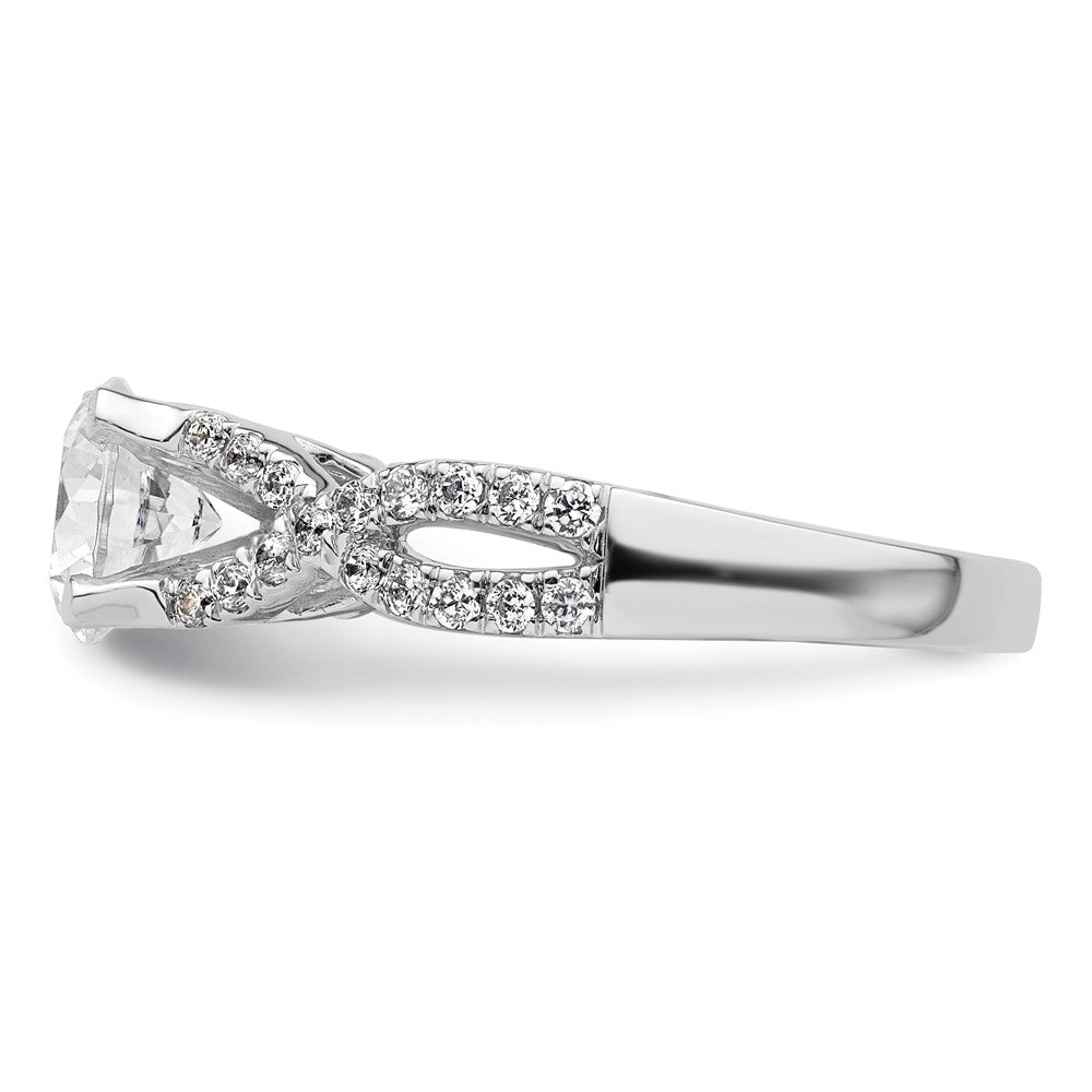 14K White Gold Criss Cross (Holds 1.5 Carat (7.5mm) Round Center) 1/2 Diamond Semi Mount Engagement Ring