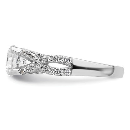 14K White Gold Criss Cross (Holds 1.5 Carat (7.5mm) Round Center) 1/2 Diamond Semi Mount Engagement Ring