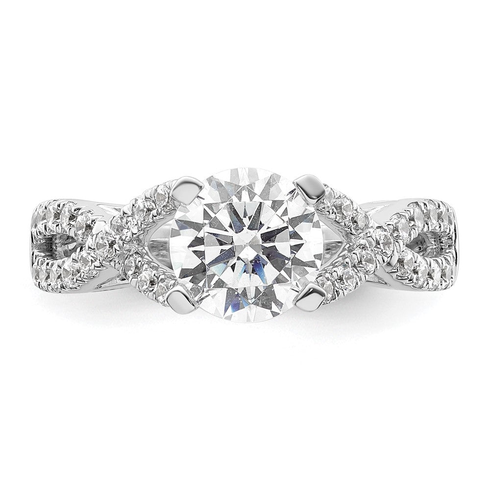 14K White Gold Criss Cross (Holds 1.5 Carat (7.5mm) Round Center) 1/2 Diamond Semi Mount Engagement Ring