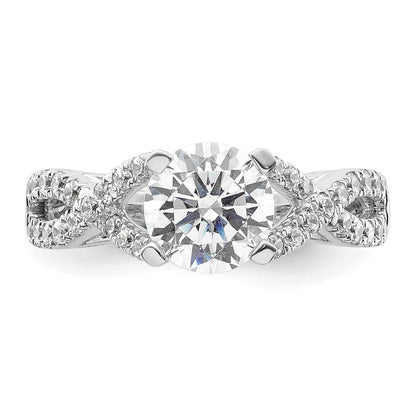 14K White Gold Criss Cross (Holds 1.5 Carat (7.5mm) Round Center) 1/2 Diamond Semi Mount Engagement Ring