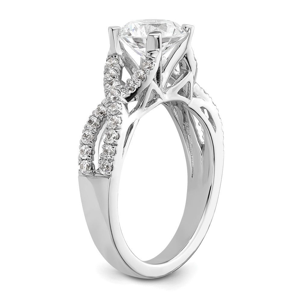 14K White Gold Criss Cross (Holds 1.5 Carat (7.5mm) Round Center) 1/2 Diamond Semi Mount Engagement Ring