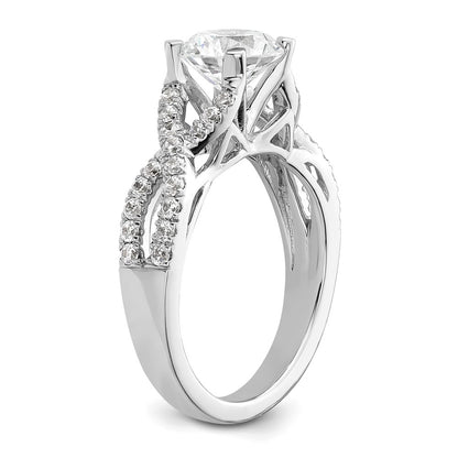 14K White Gold Criss Cross (Holds 1.5 Carat (7.5mm) Round Center) 1/2 Diamond Semi Mount Engagement Ring