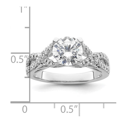 14K White Gold Criss Cross (Holds 1.5 Carat (7.5mm) Round Center) 1/2 Diamond Semi Mount Engagement Ring