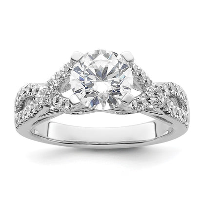 14K White Gold Criss Cross (Holds 1.5 Carat (7.5mm) Round Center) 1/2 Diamond Semi Mount Engagement Ring