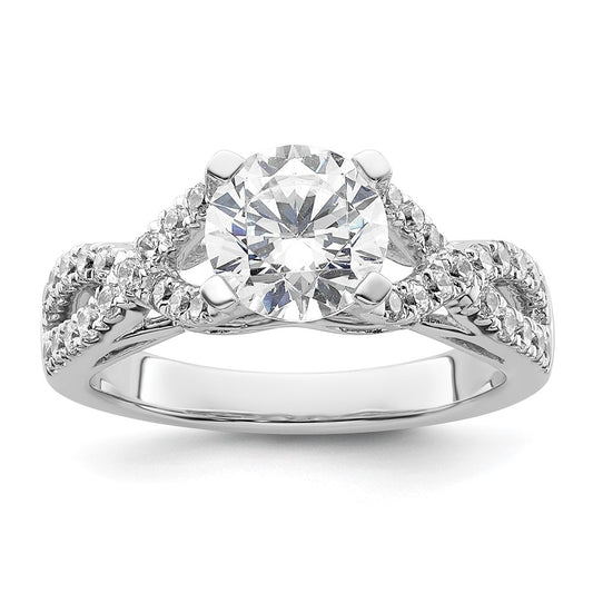 14K White Gold Criss Cross (Holds 1.5 Carat (7.5mm) Round Center) 1/2 Diamond Semi Mount Engagement Ring