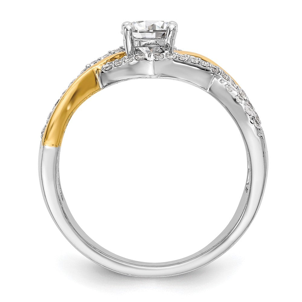 14K Two Tone Criss Cross (Holds 1/2 Carat (5.2mm) Round Center) 1/3 Diamond Semi Mount Engagement Ring